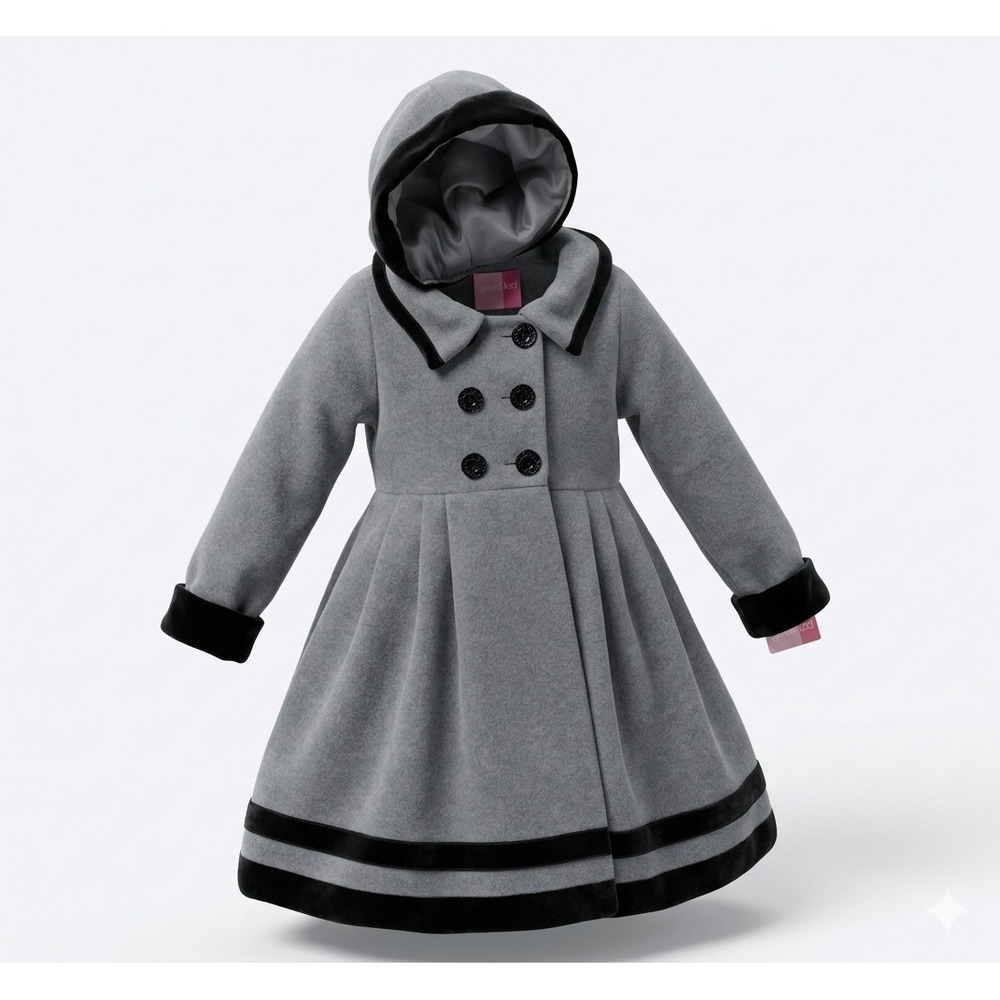 Good Lad Toddler Girl's Double Breasted Fleece Coat and Hat, Gray. Size 6